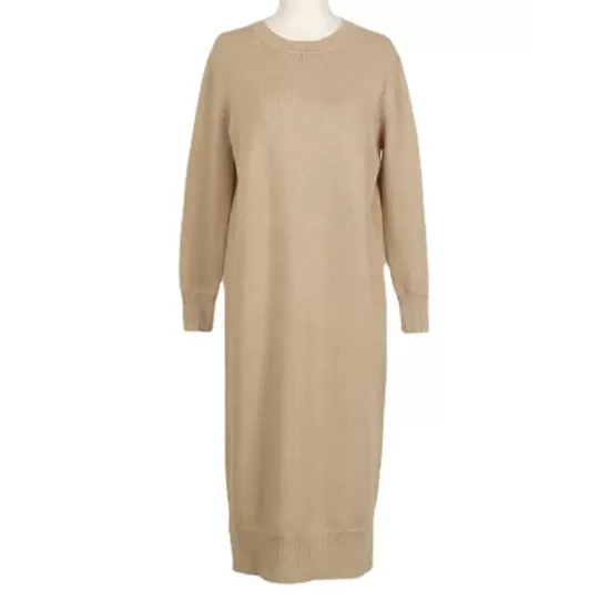 Urban Long Sleeves Loose Split-Side Solid Color Round-Neck Sweater Dresses