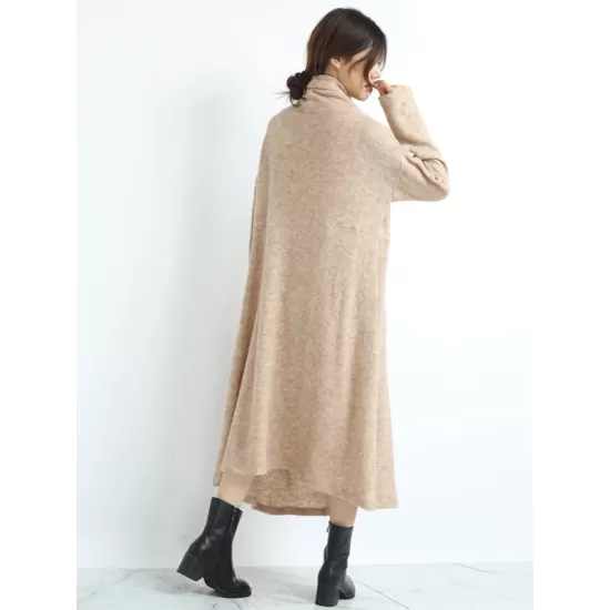 Casual Long Sleeves Loose Keep Warm Solid Color Heaps Collar Sweater Dresses