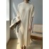 Solid Color Split-Joint Loose Short Sleeves Round-neck Sweater Dresses Midi Dresses