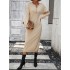 Buttoned Split-Joint Long Sleeves Loose Round-Neck Sweater Dresses Midi Dresses