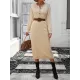 Buttoned Split-Joint Long Sleeves Loose Round-Neck Sweater Dresses Midi Dresses