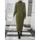 Buttoned Split-Joint Long Sleeves Loose Round-Neck Sweater Dresses Midi Dresses