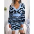 Split-Joint Tiger Skin Pattern High Waisted Long Sleeves V-Neck Sweater Dresses Mini Dresses