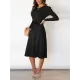 Solid Color Tied Waist High Waisted Long Sleeves Round-Neck Sweater Dresses Midi Dresses