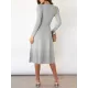 Solid Color Tied Waist High Waisted Long Sleeves Round-Neck Sweater Dresses Midi Dresses