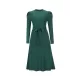 Solid Color Tied Waist High Waisted Long Sleeves Round-Neck Sweater Dresses Midi Dresses