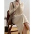 Fringed Solid Color Long Sleeves Loose Mock Neck Sweater Dresses Midi Dresses