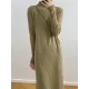 Fringed Solid Color Long Sleeves Loose Mock Neck Sweater Dresses Midi Dresses