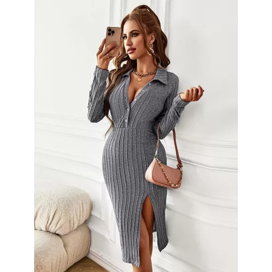 Casual Wrap Buckle V-Neck Dress