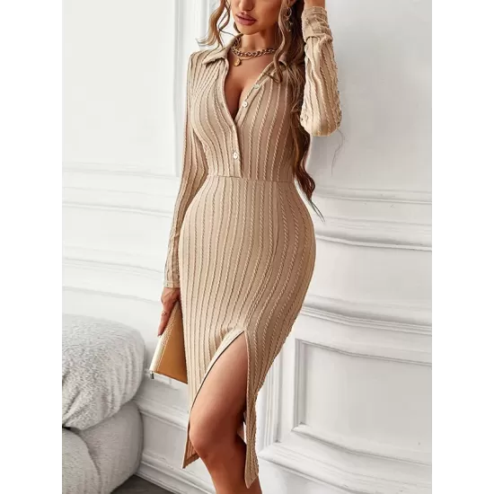 Casual Wrap Buckle V-Neck Dress