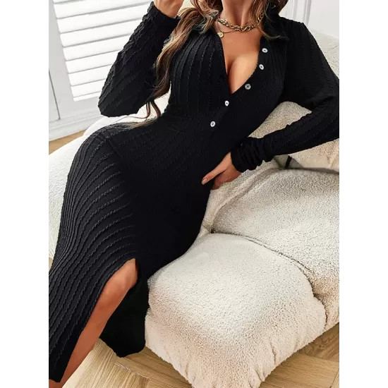 Casual Wrap Buckle V-Neck Dress