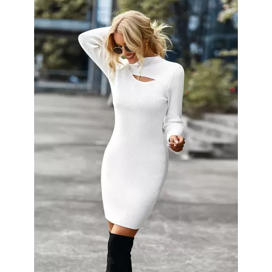 Casual Wrap Solid Color High-Neck Dress