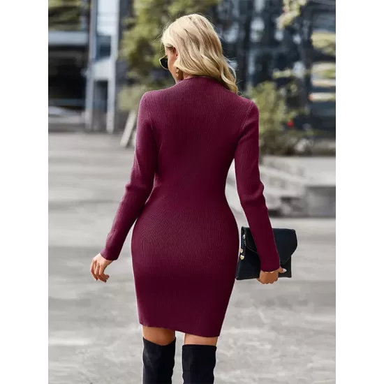 Casual Wrap Solid Color High-Neck Dress