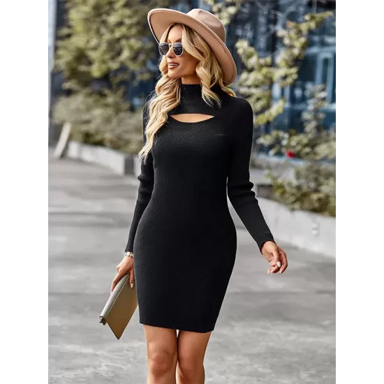 Casual Wrap Solid Color High-Neck Dress