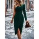 Vacation Wrap Irregularity Solid Color Off-The-Shoulder Midi Dress