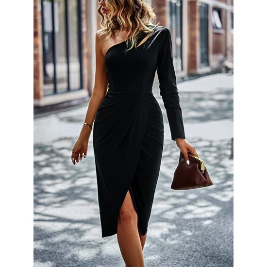 Vacation Wrap Irregularity Solid Color Off-The-Shoulder Midi Dress