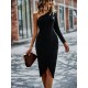 Vacation Wrap Irregularity Solid Color Off-The-Shoulder Midi Dress