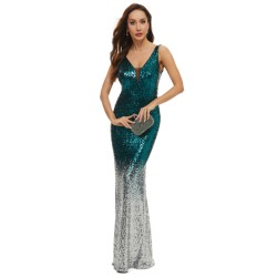 Evening Wrap Sleeveless Embroidered Gradient V-Neck Maxi Dress