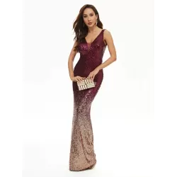 Evening Wrap Sleeveless Embroidered Gradient V-Neck Maxi Dress