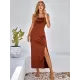 Vacation Sleeveless Wrap Solid Color U-Neck Maxi Dress