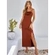 Vacation Sleeveless Wrap Solid Color U-Neck Maxi Dress