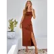 Vacation Sleeveless Wrap Solid Color U-Neck Maxi Dress