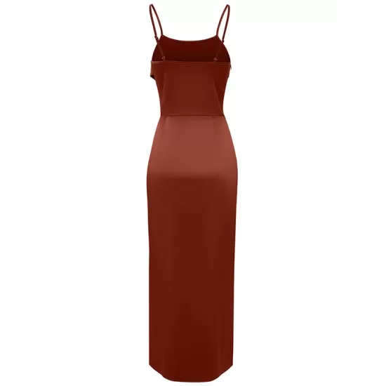 Vacation Sleeveless Wrap Solid Color U-Neck Maxi Dress