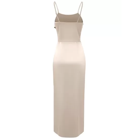 Vacation Sleeveless Wrap Solid Color U-Neck Maxi Dress