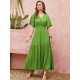 Vacation Half Sleeves Wrap Solid Color V-Neck Maxi Dress