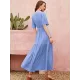 Vacation Half Sleeves Wrap Solid Color V-Neck Maxi Dress