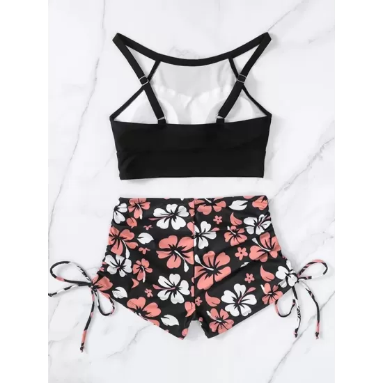 Wrap Floral Printed Halter-Neck Bikini Swimsuit