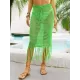 Bandage Hollow See-Through Solid Color Tasseled Wrap Cover-Ups Swimwear