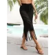 Bandage Hollow See-Through Solid Color Tasseled Wrap Cover-Ups Swimwear