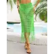 Bandage Hollow See-Through Solid Color Tasseled Wrap Cover-Ups Swimwear