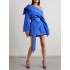 Belted Hollow Solid Color Zipper Long Sleeves Wrap One-Shoulder Mini Dresses