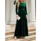 Belted Pleated Solid Color Zipper Long Sleeves Wrap Round-Neck Maxi Dresses