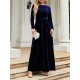 Belted Pleated Solid Color Zipper Long Sleeves Wrap Round-Neck Maxi Dresses