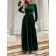 Belted Pleated Solid Color Zipper Long Sleeves Wrap Round-Neck Maxi Dresses