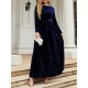 Belted Pleated Solid Color Zipper Long Sleeves Wrap Round-Neck Maxi Dresses