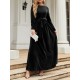 Belted Pleated Solid Color Zipper Long Sleeves Wrap Round-Neck Maxi Dresses