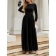 Belted Pleated Solid Color Zipper Long Sleeves Wrap Round-Neck Maxi Dresses