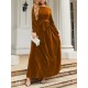 Belted Pleated Solid Color Zipper Long Sleeves Wrap Round-Neck Maxi Dresses