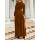 Belted Pleated Solid Color Zipper Long Sleeves Wrap Round-Neck Maxi Dresses