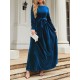 Belted Pleated Solid Color Zipper Long Sleeves Wrap Round-Neck Maxi Dresses