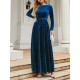 Belted Pleated Solid Color Zipper Long Sleeves Wrap Round-Neck Maxi Dresses