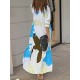 Buttoned Contrast Color Pockets Printed Split-Side Loose Wrap Shirt Dress