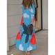 Buttoned Contrast Color Pockets Printed Split-Side Loose Wrap Shirt Dress