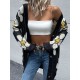 Contrast Color Knitted Flower Loose Wrap Cardigan Tops