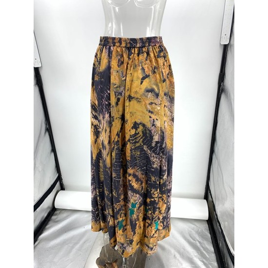 Contrast Color Flower Print Loose Wrap Skirts Bottoms