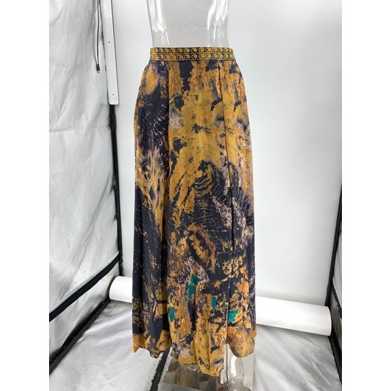 Contrast Color Flower Print Loose Wrap Skirts Bottoms